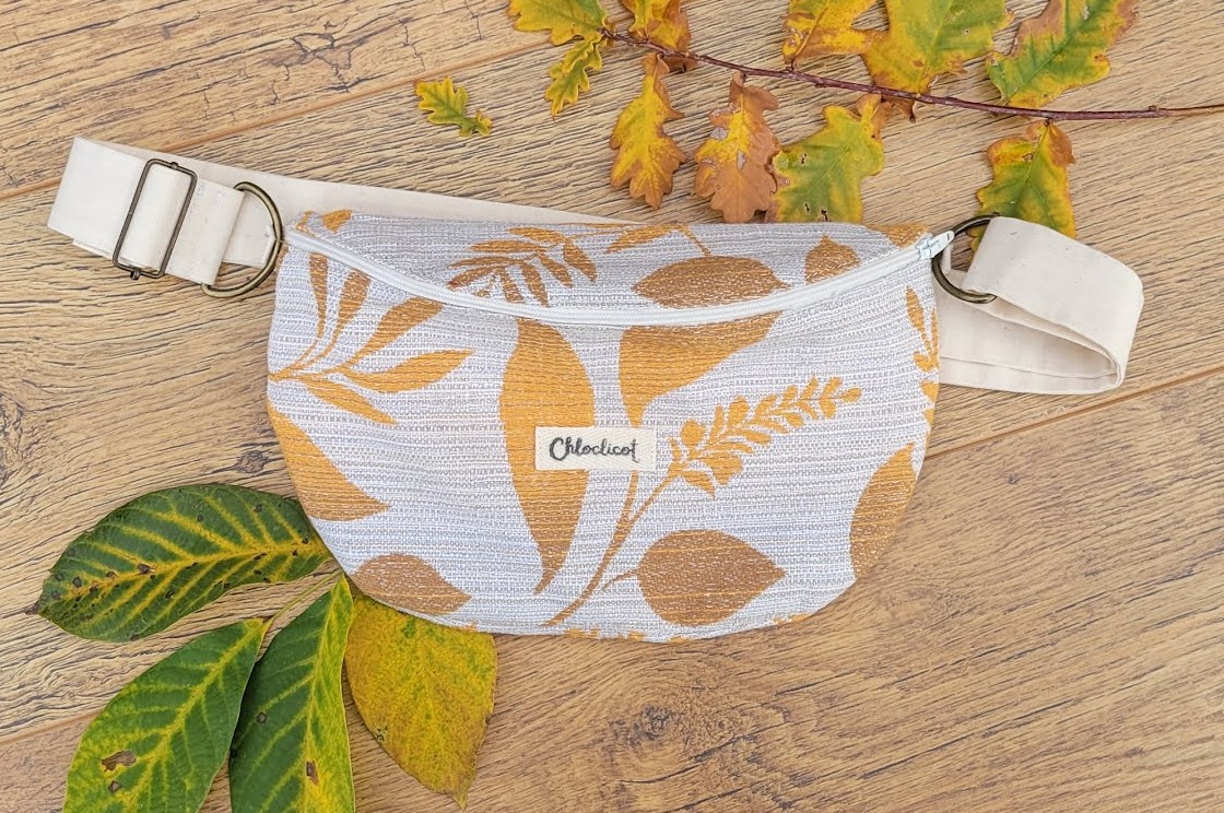 Banane Steph — Chute de tissu d'ameublement jacquard, imprimé feuillage, couleur jaune et orange - polyester