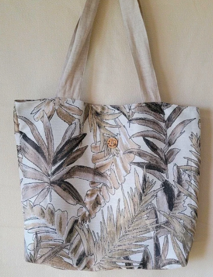 Sac Monique — Chute de jacquard à motif feuillage beige t marron - polyester