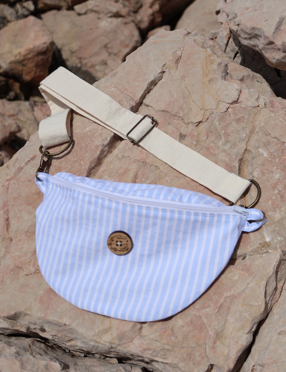 Banane Jo — Chute de tissu rayé blanc et bleu - coton