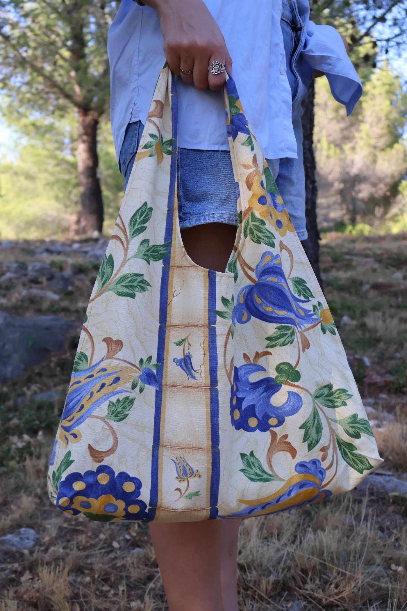 Sac Madeleine — Ancien rideau - toile de coton imprimée